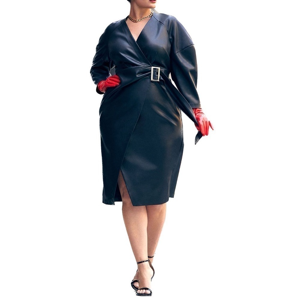 ELOQUII Wrap Detail Faux Leather Dress (Z18.26) - Picture 1 of 5